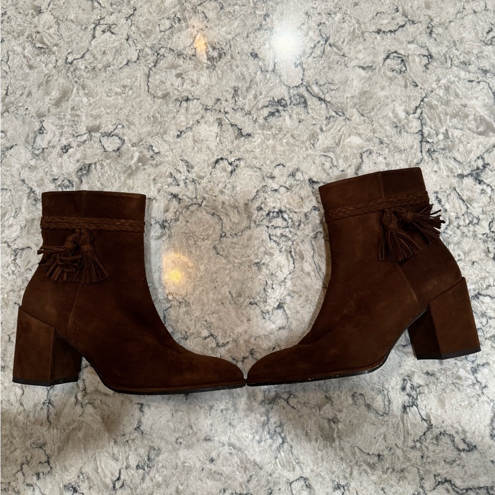 Stuart Weitzman Tazxie Block Heel Boots Walnut Brown Suede Sz 7M - Picture 13 of 15
